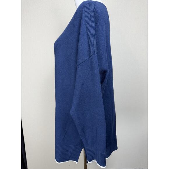 Ann Taylor Women's Sz XXL Sweater Tunic Navy Blue Boat Neckline White Trim - Picture 7 of 13